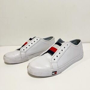 Tommy Hilfiger White and Red Slip-On Sneakers